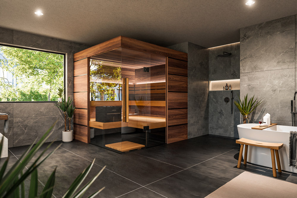 ThermaSol Astra Indoor Sauna – 3–4 Person Corner Sauna with Glass Walls, LED Lighting & Virta Wi-Fi Heater