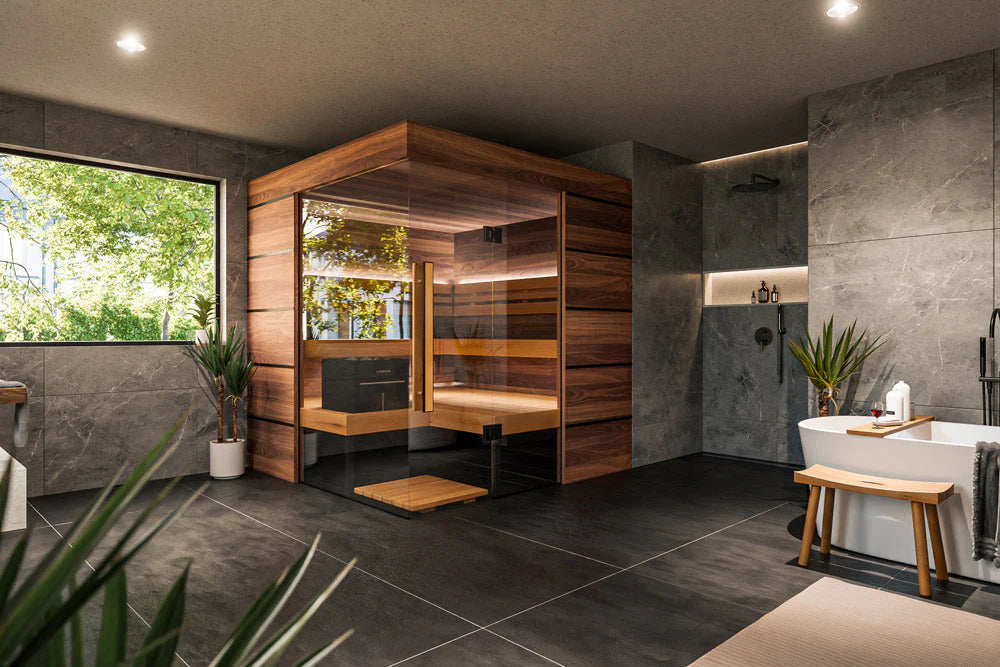ThermaSol Astra Indoor Sauna – 3–4 Person Corner Sauna with Glass Walls, LED Lighting & Virta Wi-Fi Heater