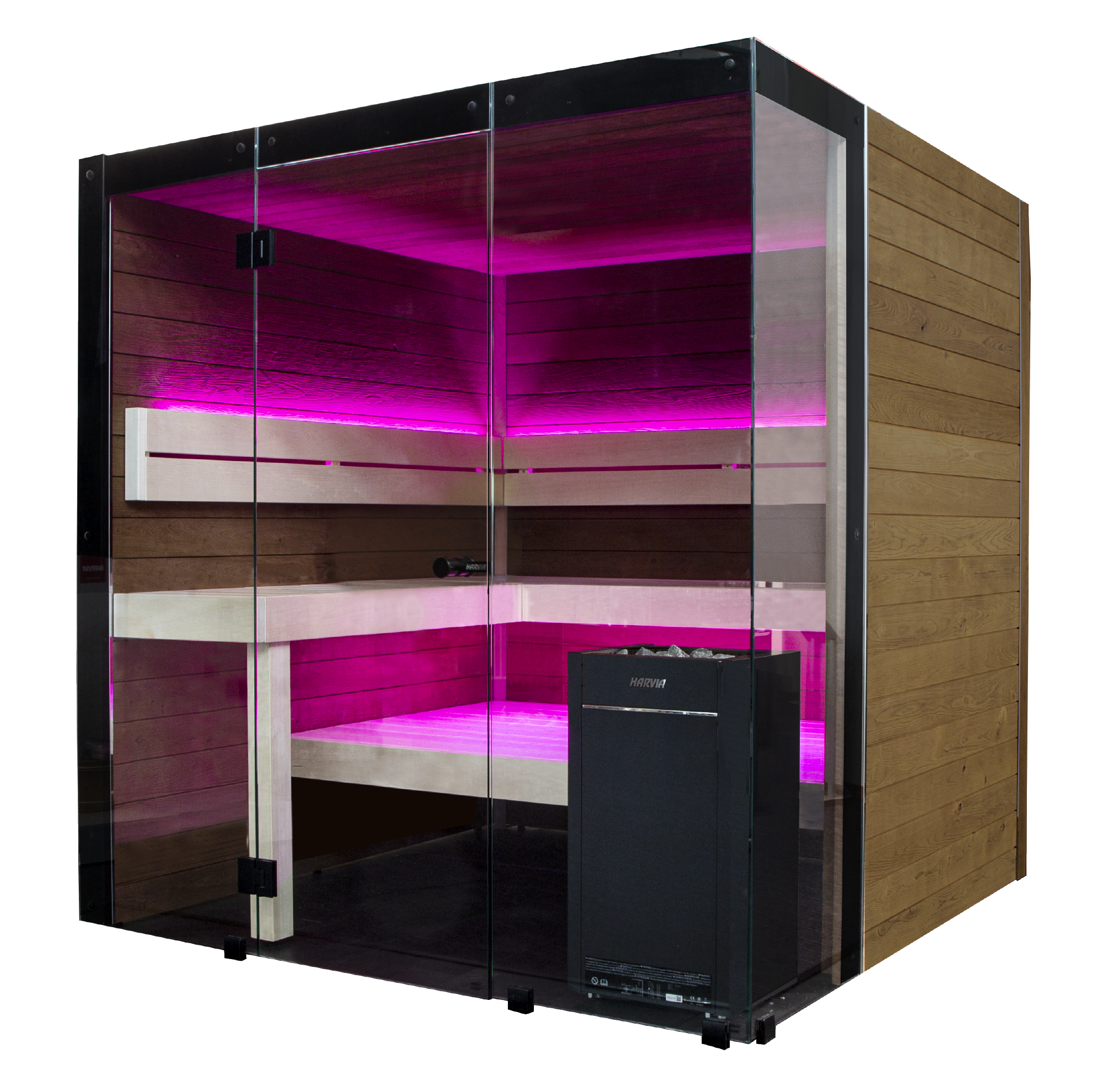 ThermaSol Block Indoor Sauna – 2 to 6 Person Modern Sauna with Virta Wi-Fi Heater & Glass Corners