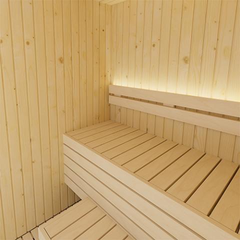 Compact luxury sauna with LED lighting and tempered glass