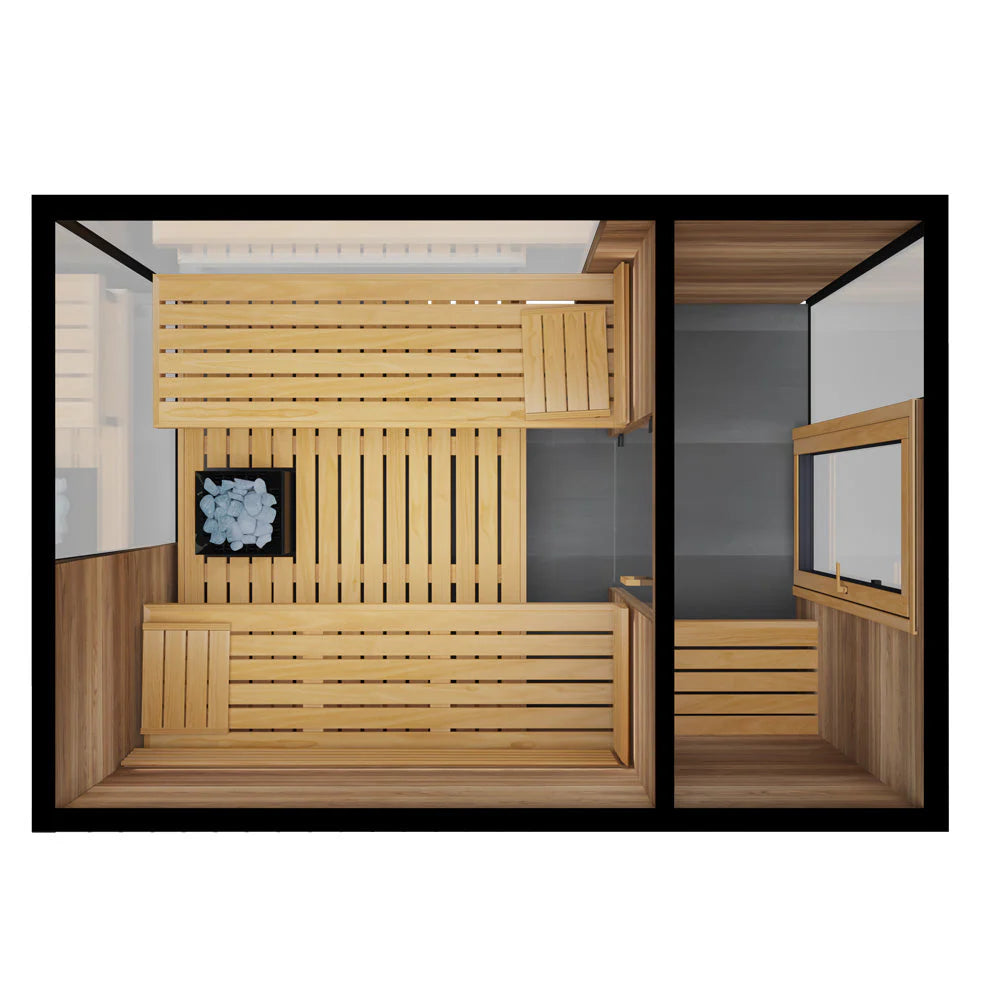 ThermaSol Ombra Outdoor Sauna – 4–6 Person, Lapacho Wood, Tinted Glass, Wi-Fi Heater