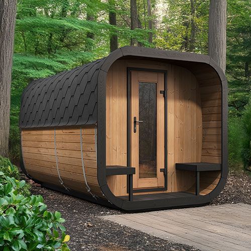 SaunaLife CL12GCP 8-Person Outdoor Cube Sauna with Dressing Room & Picture Window – Thermo-Spruce Kit