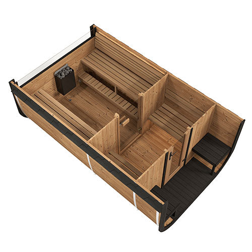 SaunaLife CL12GCP 8-Person Outdoor Cube Sauna with Dressing Room & Picture Window – Thermo-Spruce Kit