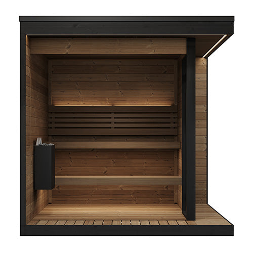 Interior benches of GL6 sauna with LED lighting