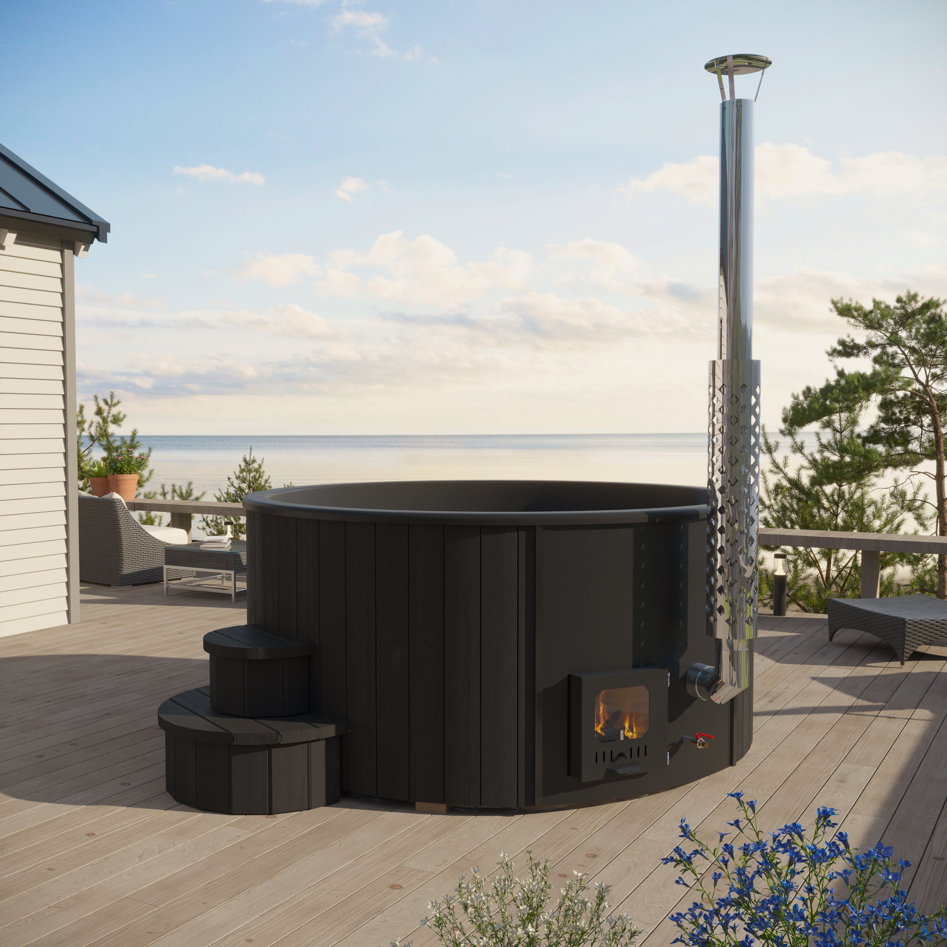 SaunaLife Model S4N - Soak-Series Home Wood-Burning Hot Tub, Natural, Up to 6 Persons