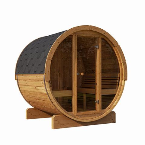 SaunaLife E8G 6-Person Barrel Sauna With Front Glass
