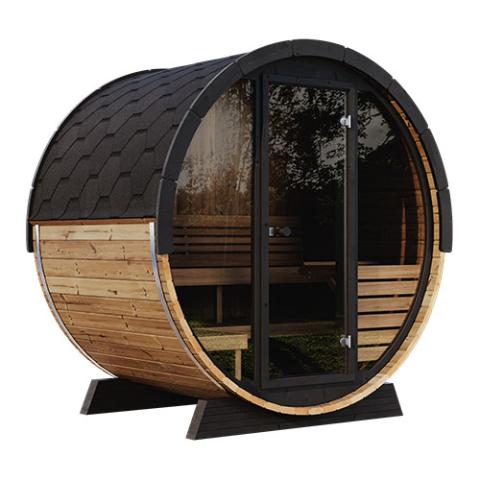 SaunaLife EE6G 4-Person Barrel Sauna with Front Glass
