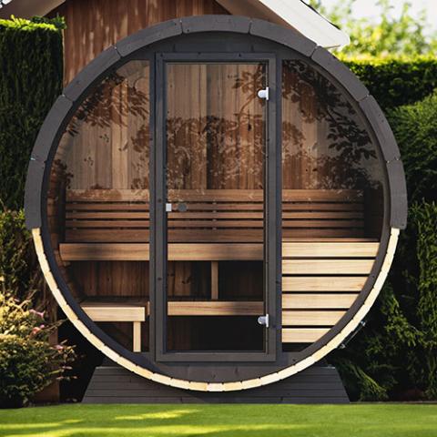 SaunaLife EE8G 6-Person Barrel Sauna – Full-Glass Front, Premium Outdoor Relaxation