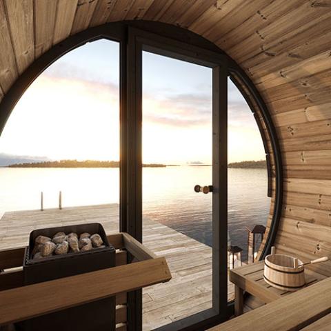 SaunaLife EE8G 6-Person Barrel Sauna – Full-Glass Front, Premium Outdoor Relaxation