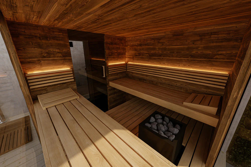 ThermaSol Ombra Outdoor Sauna – 4–6 Person, Lapacho Wood, Tinted Glass, Wi-Fi Heater